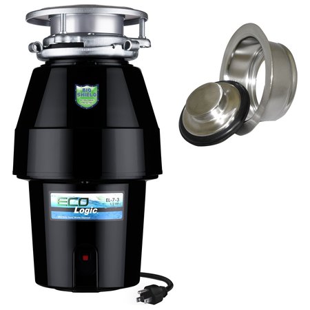 ECO LOGIC 1/2 HP Continuous Feed Garbage Disposal with Brushed Nickel Sink Flange 10-US-EL-7-DS-3B-BN